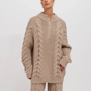 Sophie Cable Knit Half Zip - Fawn